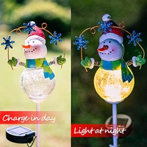 haitianxin Christmas Solar Garden Lights Stakes Snowman Pole Lamp New Year Decor Yard Art Outdoor Winter Lawn Pathway