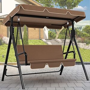 yitahome outdoor 3-person porch swing with stand, canopy patio swing chair with removable cushion, and weather resistant powder coated steel frame, suitable for garden, poolside, balcony, backyard