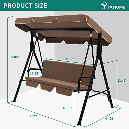YITAHOME Outdoor 3-Person Porch Swing with Stand, Canopy Patio Swing Chair with Removable Cushion, and Weather Resistant Powder Coated Steel Frame, Suitable for Garden, Poolside, Balcony, Backyard
