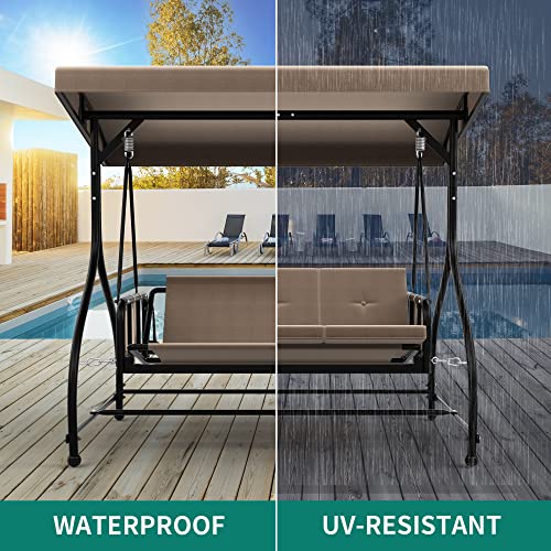 YITAHOME Outdoor 3-Person Porch Swing with Stand, Canopy Patio Swing Chair with Removable Cushion, and Weather Resistant Powder Coated Steel Frame, Suitable for Garden, Poolside, Balcony, Backyard