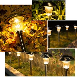 SOLPEX 8 Pack Solar Path Lights, Solar Pathway Lights Outdoor Waterproof, Glass Stainless Steel Automatic Solar Walkway Lights for Yard, Lawn, Patio, Garden, Path, Walkway or Driveway（Warm White）