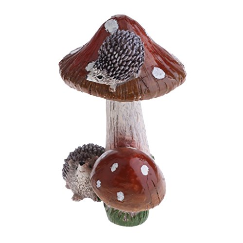 Resin Mushroom with Animal Ornament Fairy Garden Mushroom Garden Pots Decoration Pottery Ornament for DIY Dollhouse Potting Shed Flowerpot Plants Statue - Hedgehog Brown Mushroom