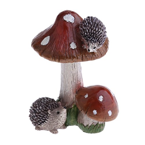 Resin Mushroom with Animal Ornament Fairy Garden Mushroom Garden Pots Decoration Pottery Ornament for DIY Dollhouse Potting Shed Flowerpot Plants Statue - Hedgehog Brown Mushroom