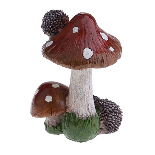 Resin Mushroom with Animal Ornament Fairy Garden Mushroom Garden Pots Decoration Pottery Ornament for DIY Dollhouse Potting Shed Flowerpot Plants Statue - Hedgehog Brown Mushroom