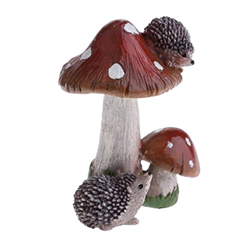 Resin Mushroom with Animal Ornament Fairy Garden Mushroom Garden Pots Decoration Pottery Ornament for DIY Dollhouse Potting Shed Flowerpot Plants Statue - Hedgehog Brown Mushroom