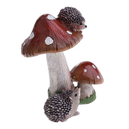 Resin Mushroom with Animal Ornament Fairy Garden Mushroom Garden Pots Decoration Pottery Ornament for DIY Dollhouse Potting Shed Flowerpot Plants Statue - Hedgehog Brown Mushroom