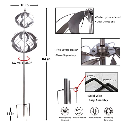 WinWindSpinner, Kinetic Metal Wind Spinner - Large Outdoor Metal Wind Spinners for Yard Garden, Windmills Lawn Ornament Décor for Lawn Patio (84 Inch)