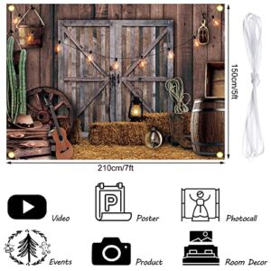 7 x 5 Ft Western Cowboy Backdrop Western Party Supplies Decorations Wild West Decor Rustic Wooden House Barn Photography Background for Kids Boy Children Boy Baby Birthday Banner Photo Booth