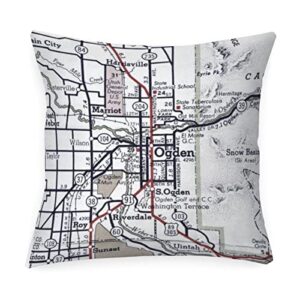 Ogden Utah Map Outdoor Throw Pillow Covers Waterproof 20x20in Nautical Map Accent Throw Pillow Covers Farmhouse Outdoor Garden Decoration for Patio Garden Couch Deck Chair