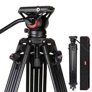 video tripod, coman kx3636 74 inch professional heavy duty aluminum tripod with quick release plate and 360 degree fluid head for dslr, camcorder, cameras max load:17.6lbs/8kg