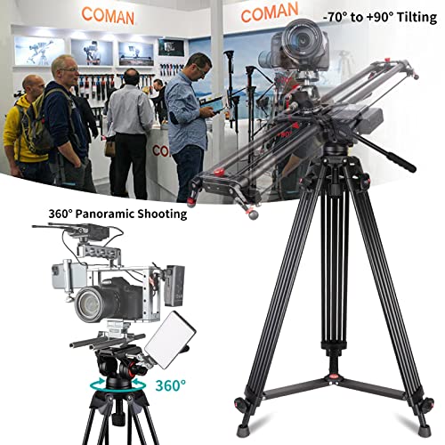 Video Tripod, COMAN KX3636 74 inch Professional Heavy Duty Aluminum Tripod with Quick Release Plate and 360 Degree Fluid Head for DSLR, Camcorder, Cameras Max Load:17.6lbs/8Kg