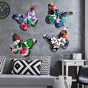 ygreenparty 4 pieces metal butterfly wall art decor colorful butterfly hanging wall sculpture garden wall decor for bedroom living room office indoor outdoor boho decor