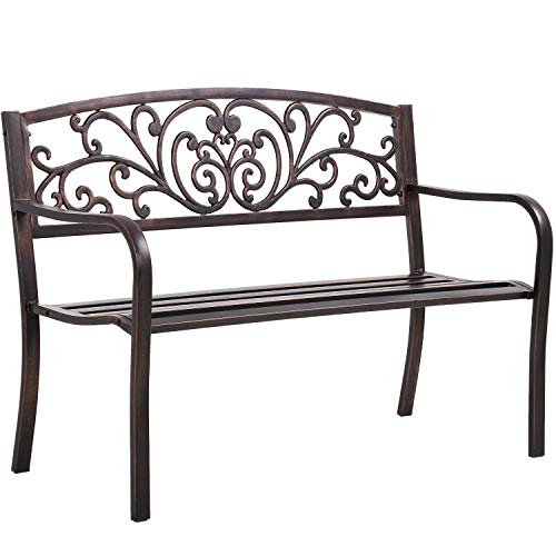 Outdoor Garden Bench, 50" Metal Benches Antique Bronze Patio Park Bench,Outdoor Porch Furniture, Front Yard Decor Seat Leisure Chair for Patio Outdoor Bench Metal Bench Park Bench