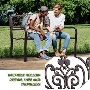 Outdoor Garden Bench, 50" Metal Benches Antique Bronze Patio Park Bench,Outdoor Porch Furniture, Front Yard Decor Seat Leisure Chair for Patio Outdoor Bench Metal Bench Park Bench