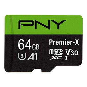 PNY 64GB Premier-X Class 10 U3 V30 microSDXC Flash Memory Card - 100MB/s, Class 10, U3, V30, A1, 4K UHD, Full HD, UHS-I, micro SD