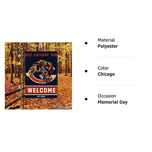 Football Garden Flag Double Sided Burlap, Welcome Yard Flag Outdoor Decoration 12.5 x 18 Inch for Chicago