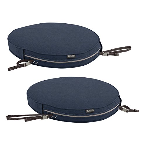 Classic Accessories Montlake FadeSafe Water-Resistant 15 x 2 Inch Round Outdoor Chair Seat Cushion Slip Cover, Patio Furniture Cushion Cover, Heather Indigo Blue, Patio Furniture Cushion Covers