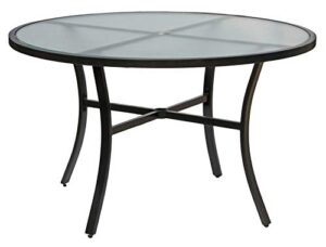 garden elements bellevue aluminum rim 40″ round glass top dining table, dark taupe