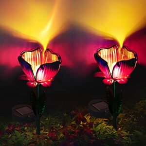pannow 2 pack large metal glass solar flowers lights, garden solar lights outdoor,solar powered stake lights,decorative garden lights for walkway,pathway,yard,lawn