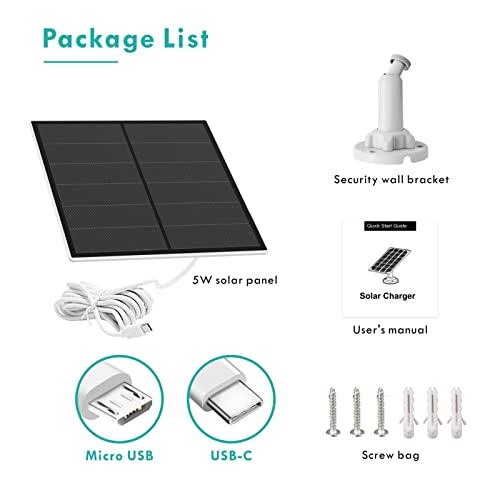 5W Solar Panel for Wireless Outdoor Security Camera Compatible with DC 5V Rechargeable Battery Powered Surveillance Cam, Continuous Solar Power for Camera, IP65 Weatherproof(2 Pack)