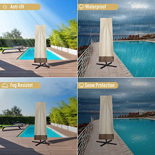 HERA'S PALACE Patio Umbrella Cover, 600D Protective Waterproof Cover with Zipper, High-Density Stitching, Patio Umbrella Covers for 9-13 Feet Cantilever Offset Umbrella