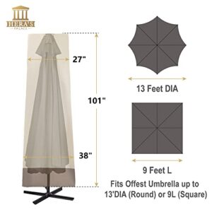 HERA'S PALACE Patio Umbrella Cover, 600D Protective Waterproof Cover with Zipper, High-Density Stitching, Patio Umbrella Covers for 9-13 Feet Cantilever Offset Umbrella