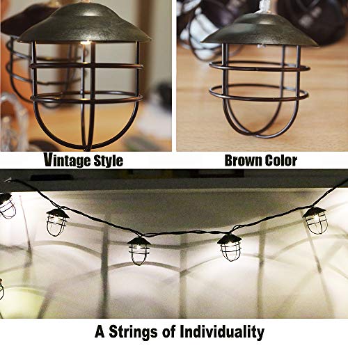 ACRAFT Antique Bronze Metal Lanterns String Lights with Vintage Style Brown Lantern Pendant Lighting for Carport Tree Branches Outdoor Garden 10 Bulbs 7.1ft (Plug in)