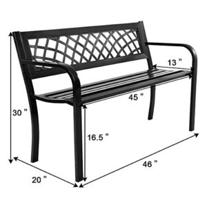 Giantex Patio Garden Bench Loveseats Park Yard Furniture Decor Cast Iron Frame Black (Black Steel W/PVC Mesh Pattern)