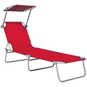 gymax lounge chair, folding recliner patio chair for outdoor patio garden beach pool with adjustable reclining positions, sun shade (red)