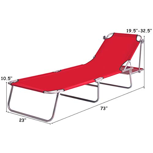 GYMAX Lounge Chair, Folding Recliner Patio Chair for Outdoor Patio Garden Beach Pool with Adjustable Reclining Positions, Sun Shade (Red)