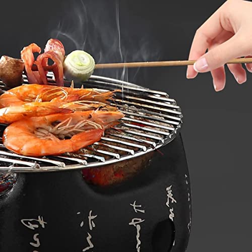 Buachois Round Carbon Barbecue,Charcoal Table Grill,Japanese Style BBQ Grill,Japanese Non-electric Griddles, Mini Square Grill with Wooden Base for Picnic Garden Camping 19x19x18 cm / 7.5x7.5x7.1 in