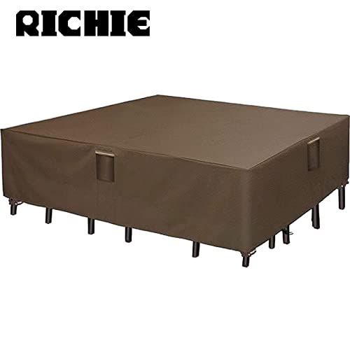 RICHIE Patio Furniture Set Cover, Lawn Patio Furniture Cover Heavy Duty 600D Waterproof Resistant Patio/Outdoor Dining Rectangular Table Chairs Cover, 110“ x 84” x 24“, Large Brown