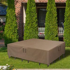 RICHIE Patio Furniture Set Cover, Lawn Patio Furniture Cover Heavy Duty 600D Waterproof Resistant Patio/Outdoor Dining Rectangular Table Chairs Cover, 110“ x 84” x 24“, Large Brown