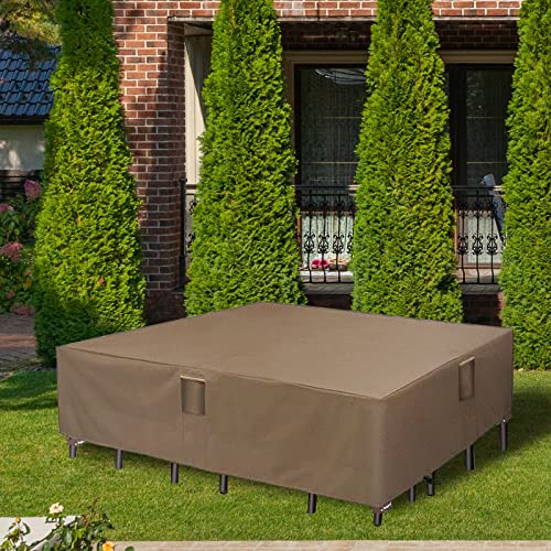 RICHIE Patio Furniture Set Cover, Lawn Patio Furniture Cover Heavy Duty 600D Waterproof Resistant Patio/Outdoor Dining Rectangular Table Chairs Cover, 110“ x 84” x 24“, Large Brown