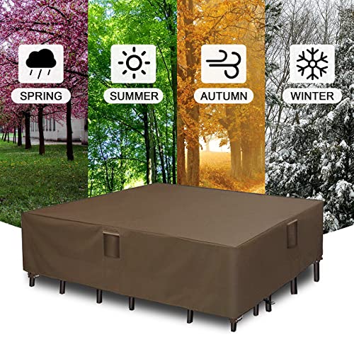 RICHIE Patio Furniture Set Cover, Lawn Patio Furniture Cover Heavy Duty 600D Waterproof Resistant Patio/Outdoor Dining Rectangular Table Chairs Cover, 110“ x 84” x 24“, Large Brown
