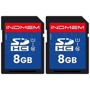 indmem sd card 8gb 2 pack uhs-i u1 class 10 8g sdhc flash memory card compatible with digital camera, computer, trail cameras