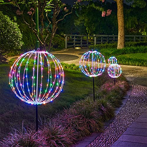 Lightshare 12IN 96LED Light Ball Yard Decoration Pathway Lights Sphere Light with Remote Control Fold Flat Metal Frame Indoor Outdoor Waterproof Garden Lights TJQ30W-RGB