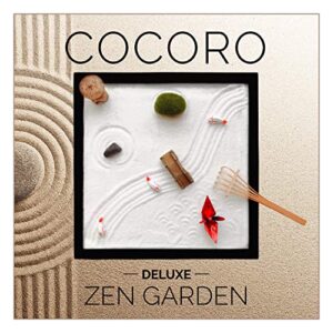 cocoro japanese zen garden for desk and office accessories includes zen garden sand, rocks, rake, moss stones, fishes, lantern, bridge, and origami