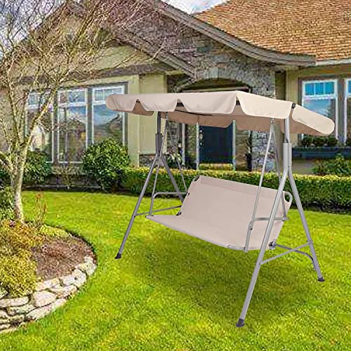 Koreyosh 3-Person Outdoor Swing Chair Adjustable Canopy Hammock Seats Patio Porch Garden Swing, Beige