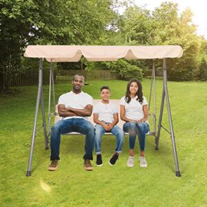 Koreyosh 3-Person Outdoor Swing Chair Adjustable Canopy Hammock Seats Patio Porch Garden Swing, Beige