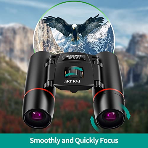 POLDR 12X25 Small Binoculars with Clear Vision, Pocket Binoculars Compact for Adults Theater Concert Opera Travel Bird Watching