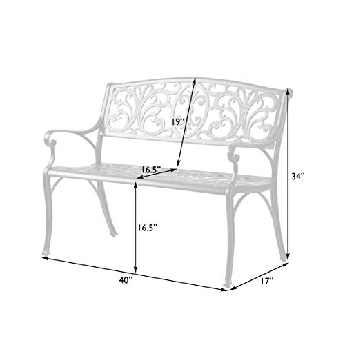 Patio Sense 63284 Decatur Cast Aluminum Patio Bench Heavy Duty Rust Free Metal Construction Front Porch Backyard Lawn Garden Pool Deck Outdoors Fleur-De-Lis Design - Antique Bronze Finish