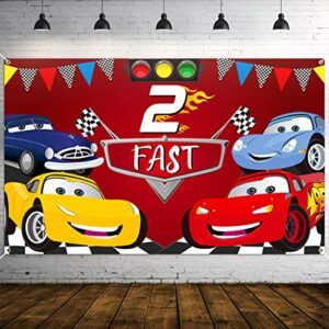 pantide race car 2nd birthday party backdrop decoration, two fast photography background banner, large poster party photo props wall décor, let’s go racing party supplies for baby boys two years old