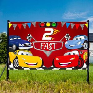 PANTIDE Race Car 2nd Birthday Party Backdrop Decoration, Two Fast Photography Background Banner, Large Poster Party Photo Props Wall Décor, Let’s Go Racing Party Supplies for Baby Boys Two Years Old