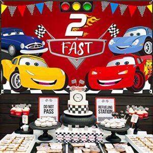 PANTIDE Race Car 2nd Birthday Party Backdrop Decoration, Two Fast Photography Background Banner, Large Poster Party Photo Props Wall Décor, Let’s Go Racing Party Supplies for Baby Boys Two Years Old