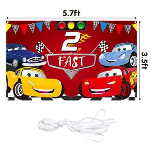 PANTIDE Race Car 2nd Birthday Party Backdrop Decoration, Two Fast Photography Background Banner, Large Poster Party Photo Props Wall Décor, Let’s Go Racing Party Supplies for Baby Boys Two Years Old