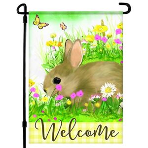 home4ever easter garden flag – 12.5 x 18 inch seasonal welcome yard flag – double-sided printed art easter outdoor decor for house patio, porch, lawn – spring easter bunny design – suits most stands