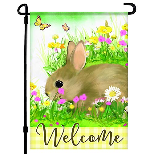 Home4Ever Easter Garden Flag - 12.5 x 18 Inch Seasonal Welcome Yard Flag - Double-Sided Printed Art Easter Outdoor Decor for House Patio, Porch, Lawn - Spring Easter Bunny Design - Suits Most Stands