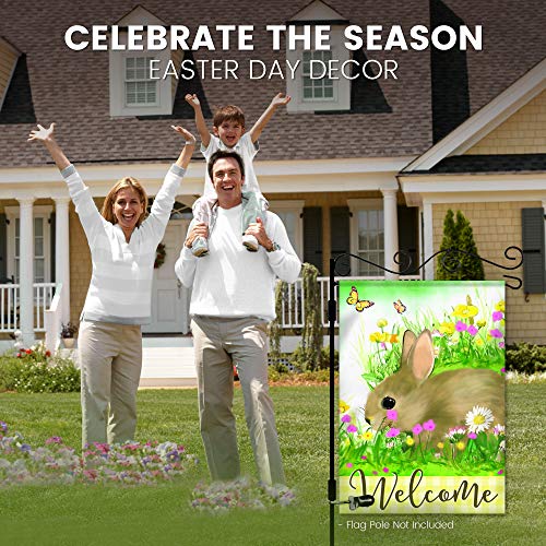 Home4Ever Easter Garden Flag - 12.5 x 18 Inch Seasonal Welcome Yard Flag - Double-Sided Printed Art Easter Outdoor Decor for House Patio, Porch, Lawn - Spring Easter Bunny Design - Suits Most Stands