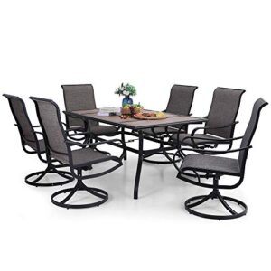 phi villa 7 piece patio dining set, 6 swivel patio chair with metal frame and textilene fabric, 1 60″ x 38″ large rectangular dining table(1.57″ umbrella hole), all weather clearance for lawn garden